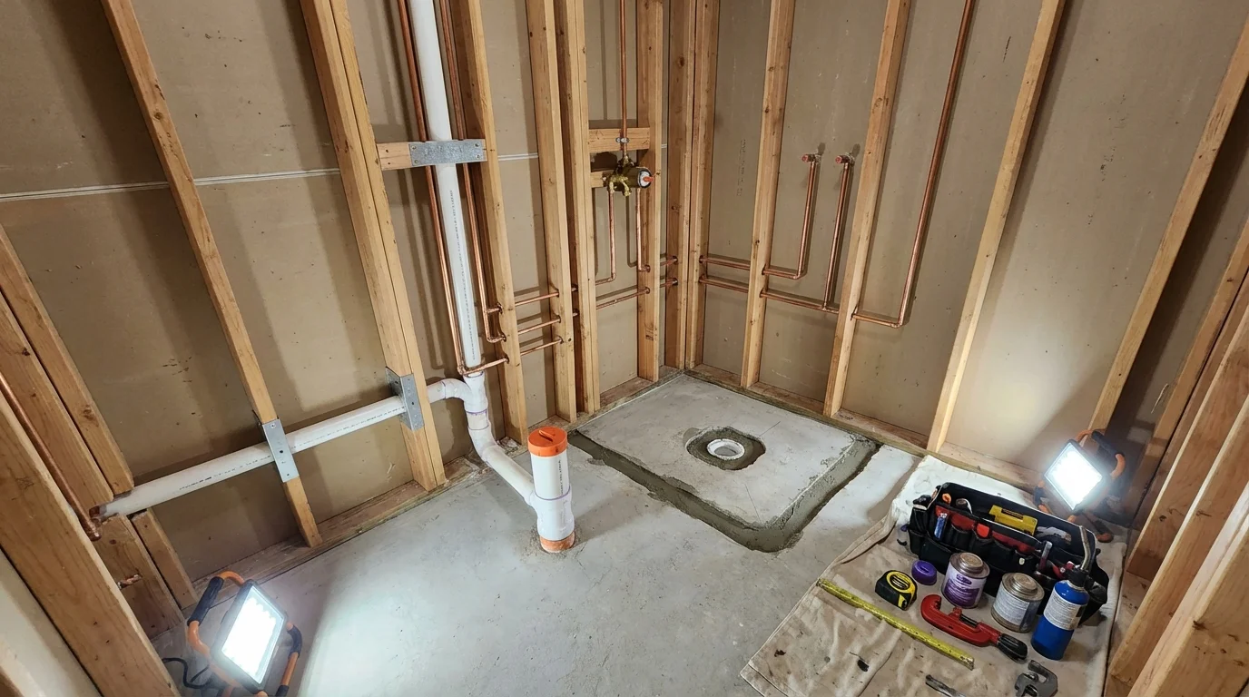 Bathroom rough-in plumbing during remodel by Johns Plumbing LLC in Marana