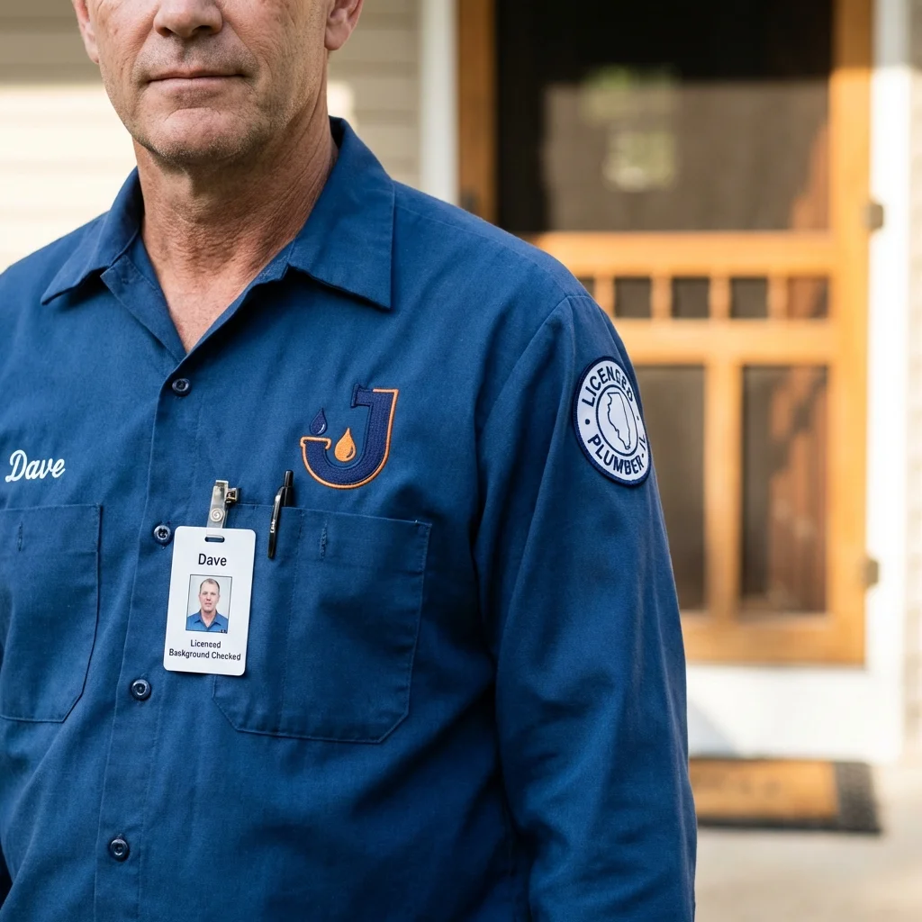 Licensed plumber showing ID badge in Marana, AZ