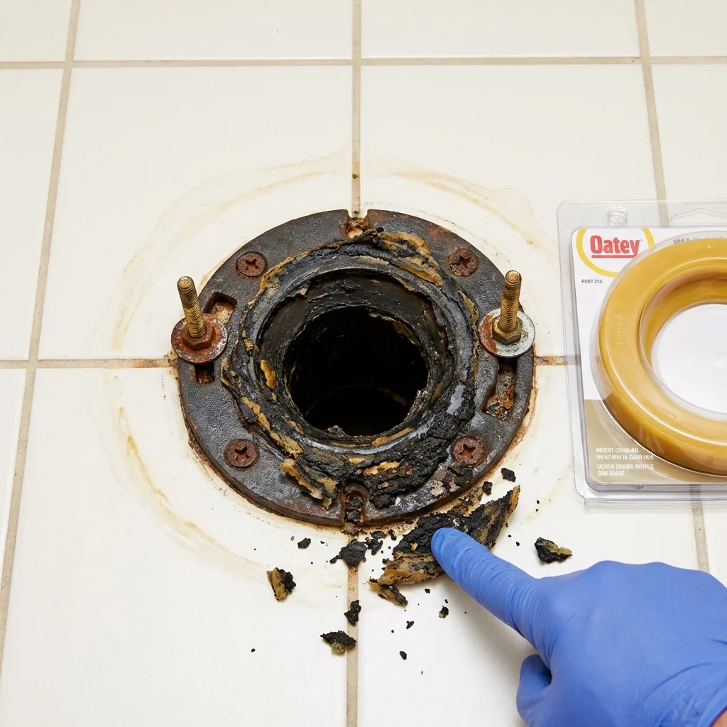 Failed wax ring showing water seepage at the base of a toilet in a Marana, AZ home