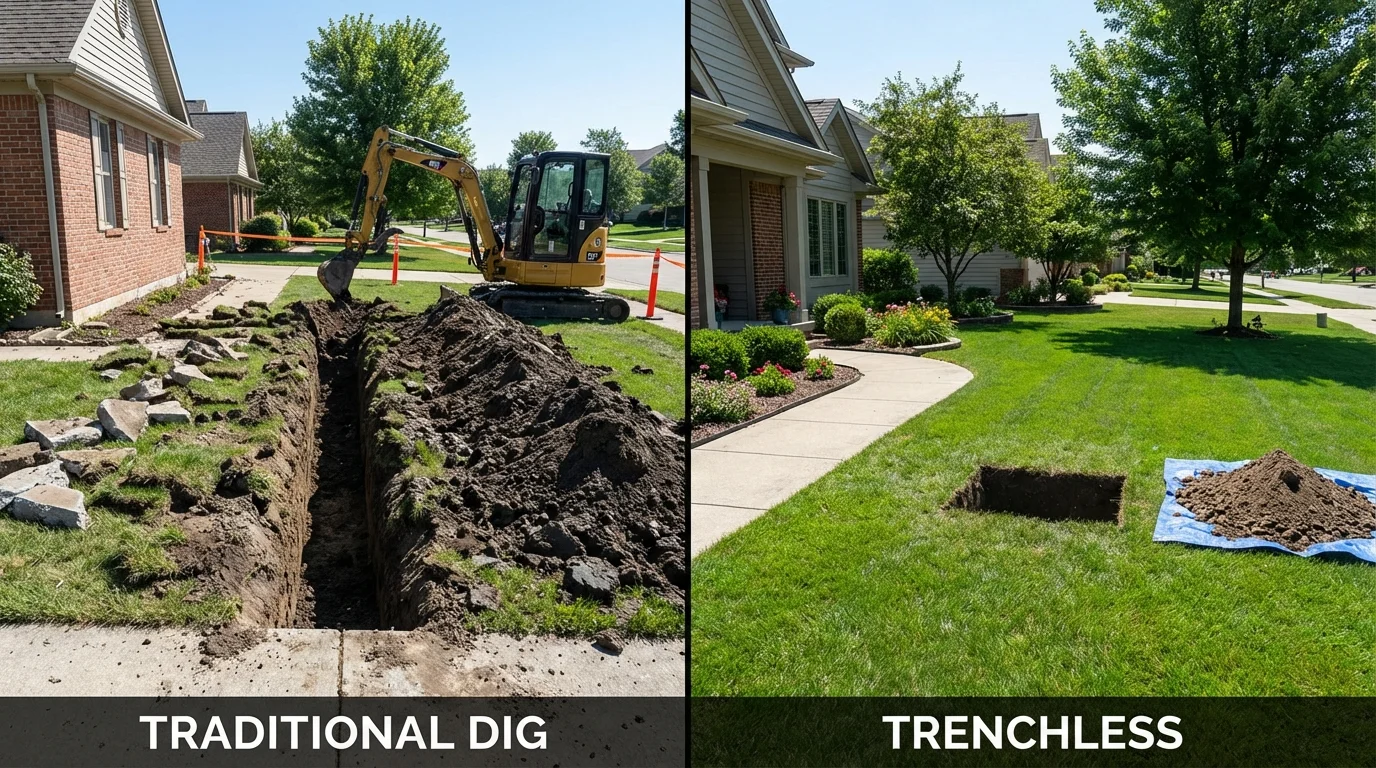 Trenchless sewer repair with minimal yard damage versus traditional excavation in Marana, AZ